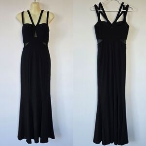 XSCAPE Maxi Gown Black Cut Out Sleeveless V Neck Sheath Sheer Sexy  Dress Size 4